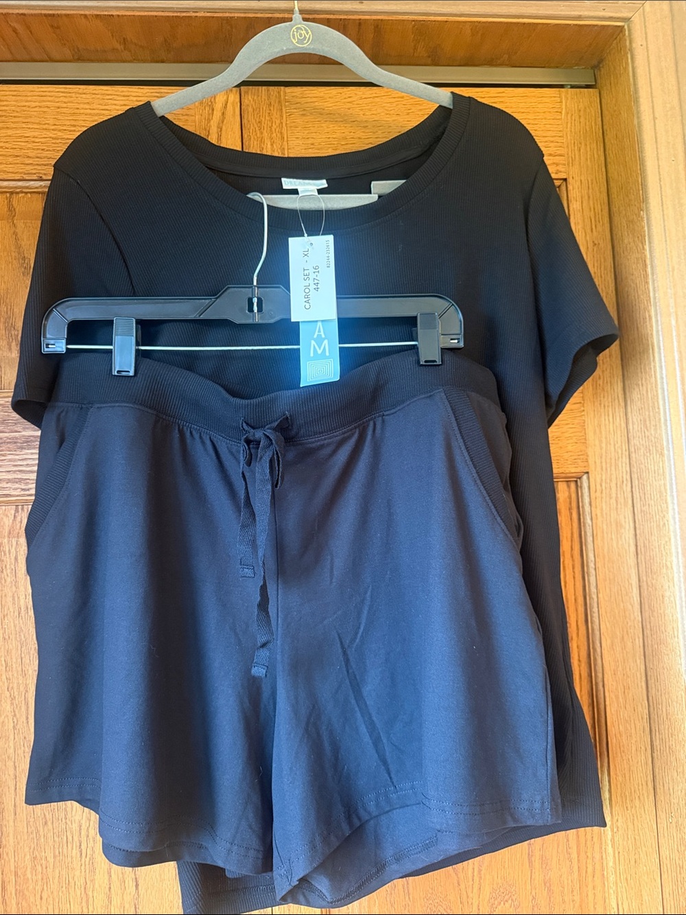 LuLaRoe Black Ribbed Short Sleeve Top & Black Lounge Shorts Set Dream Carol XL
